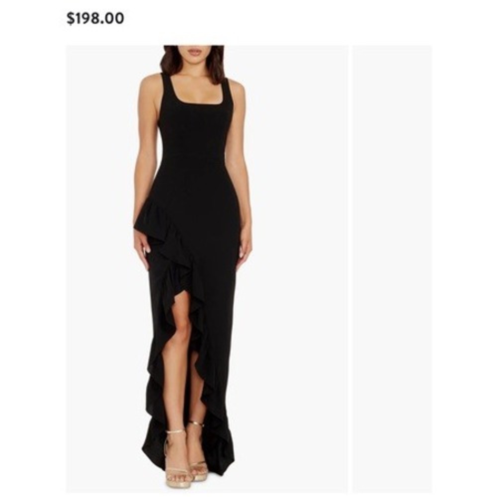 Dress The Population Black Ruffle High Low Maxi Dress Square Neck Size M